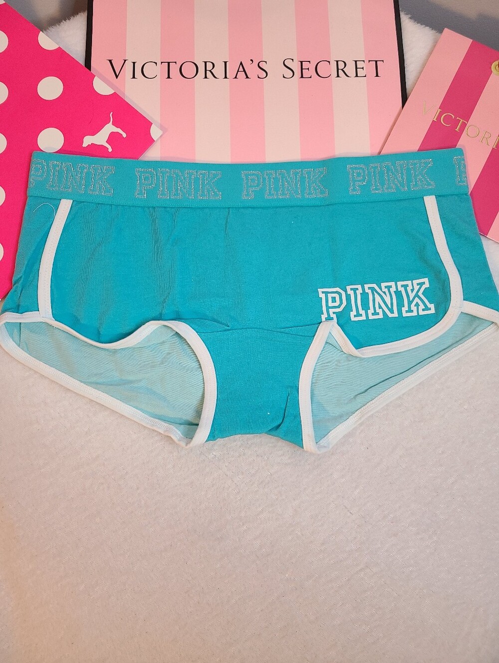 Y2K VS PINK Sparkle Logo Band Cotton Low Rise Boyshort Panty Size Lg
